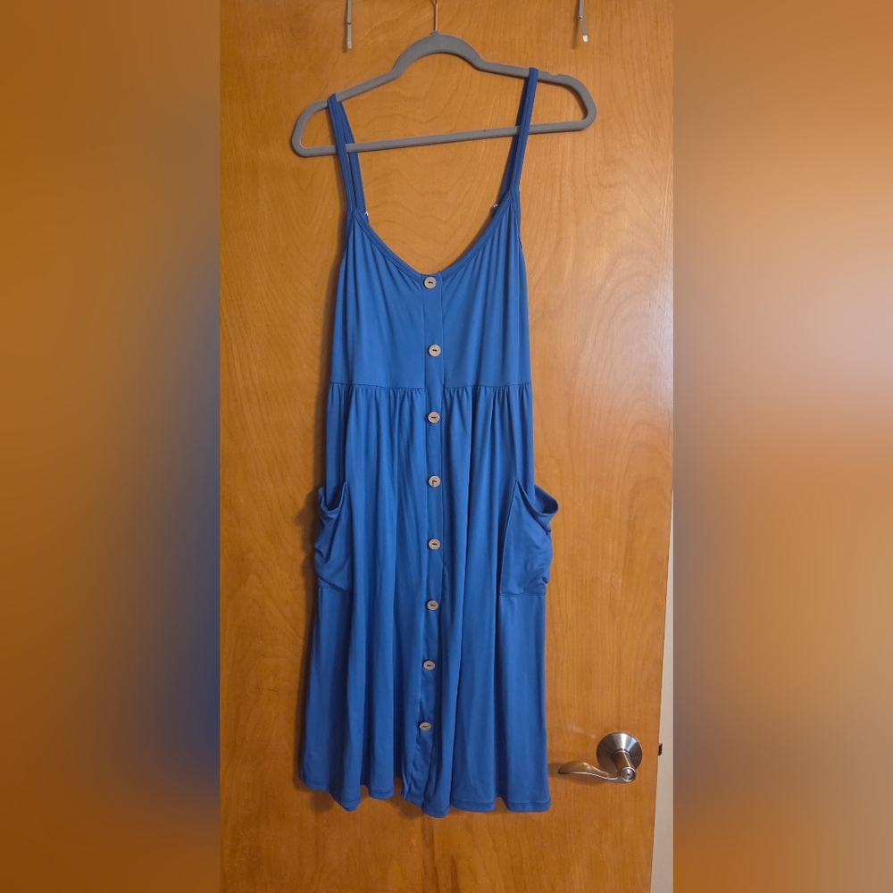 Blue Midi Dress with Button Detail
